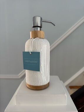White grass cloth style soap dispenser